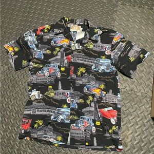 Men's Black Vintage Car Print Short-Sleeve Shirt